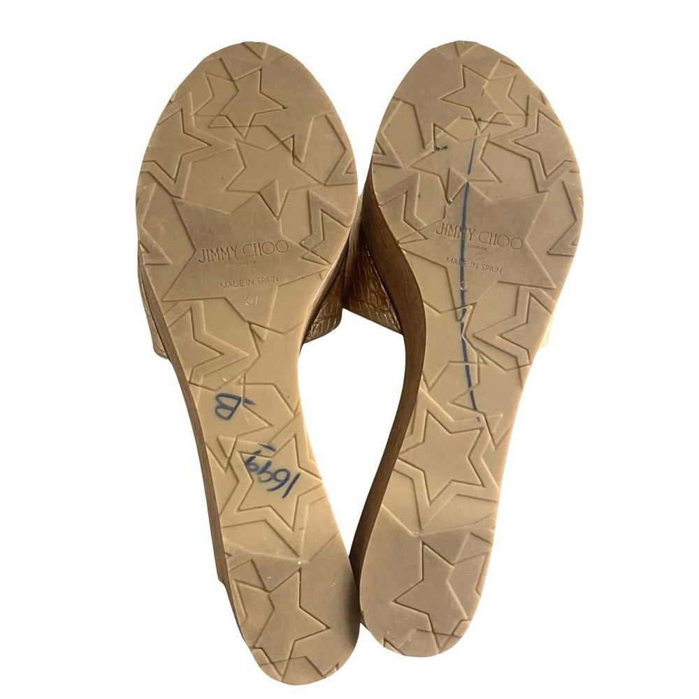 Jimmy Choo Deedee Metallic Cork Platform Sandals Gold Croc Embossed Glam Resort - Picture 12 of 15